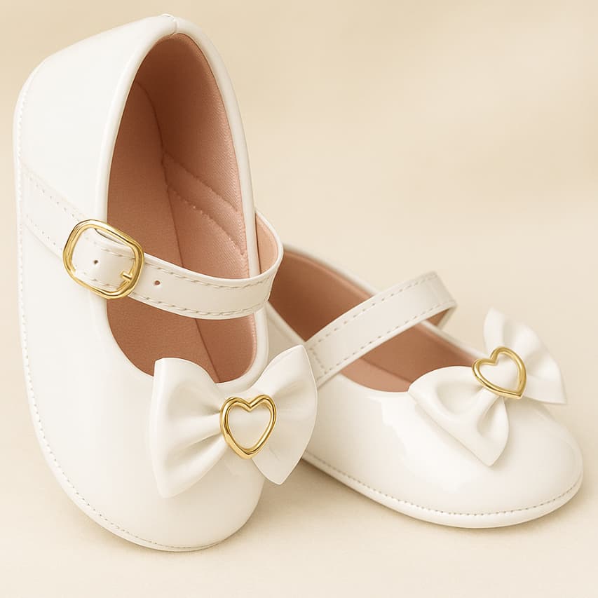 Sapatilha  bebê menina, tipo boneca, laço com coração do 14 ao 19.