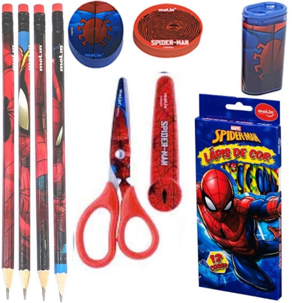 Kit Homem Aranha com Lapis, Borracha e Apontador Molin - Spider Man
