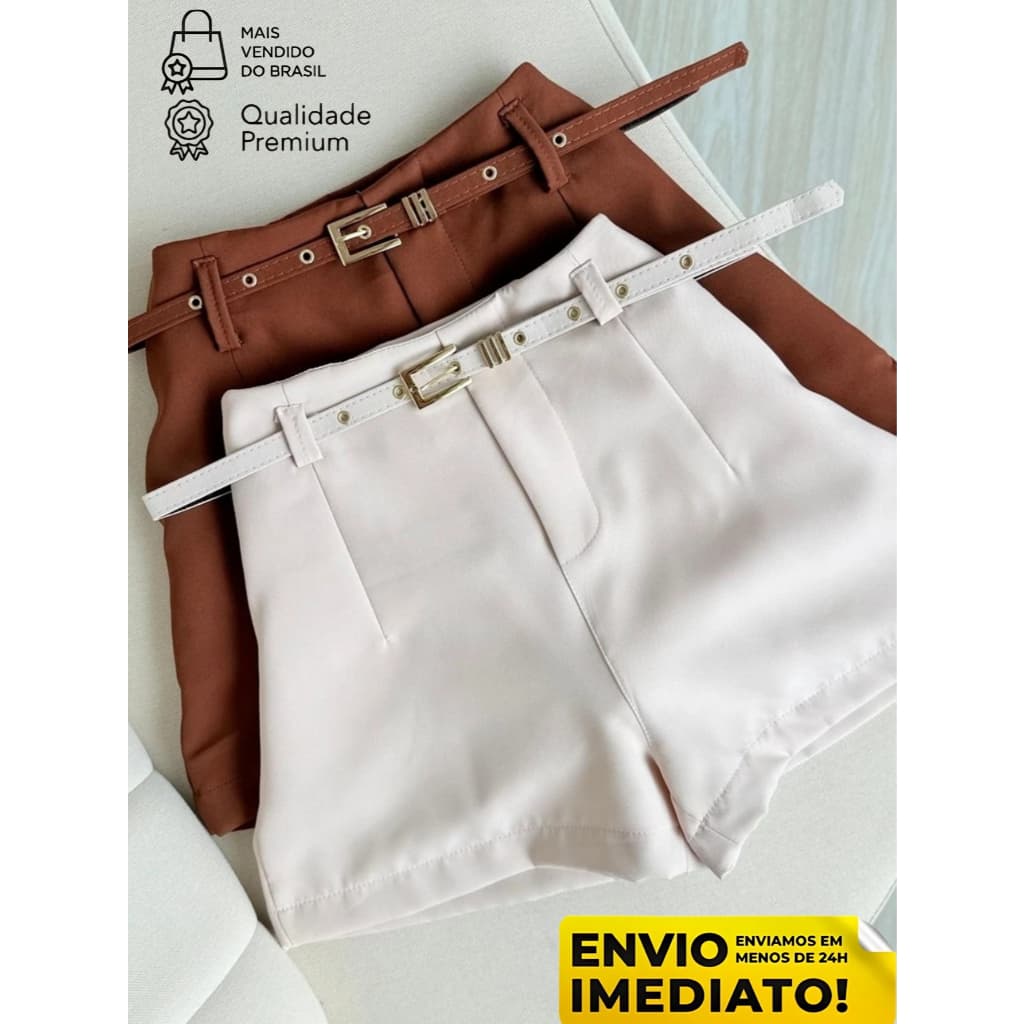 Short Alfaiataria Feminio Social com Cinto Cintura Alta PROMOÇÃO ENVIO IMEDIATO