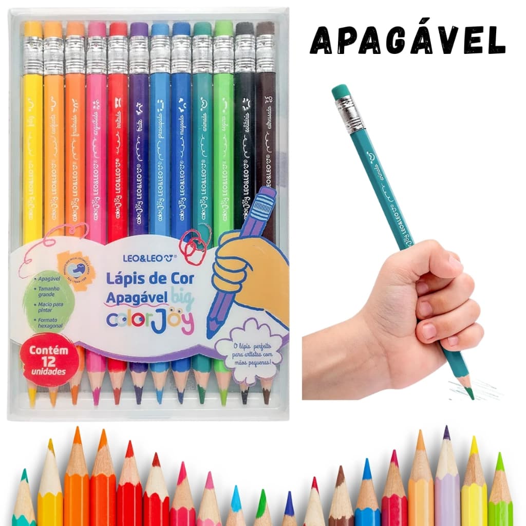 Lápis de Cor Apagável Color Joy Big Leo e Leo Grande 19cm Super Macio