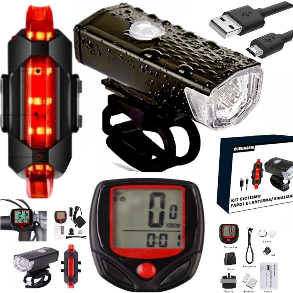 Farol Lanterna Bike Velocimetro com Fio Bicicleta Iluminação Recarregavel USB