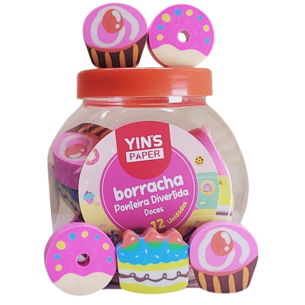 Pote com 12 Borracha Ponteira Ponta de Lápis/Flor-Estrela-Coração/Bolas- Doces