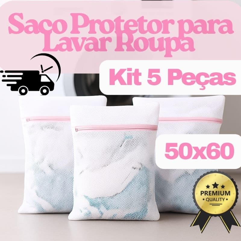 Kit 5 Sacos de Lavar Roupas na Máquina Protetor de Lingerie e Peças Delicadas