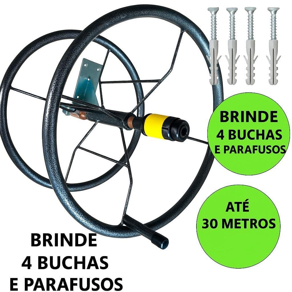 Suporte Mangueira Jardim Externo Organizador Giratório Enrolador Mangueira 30m + Buchas Parafusos