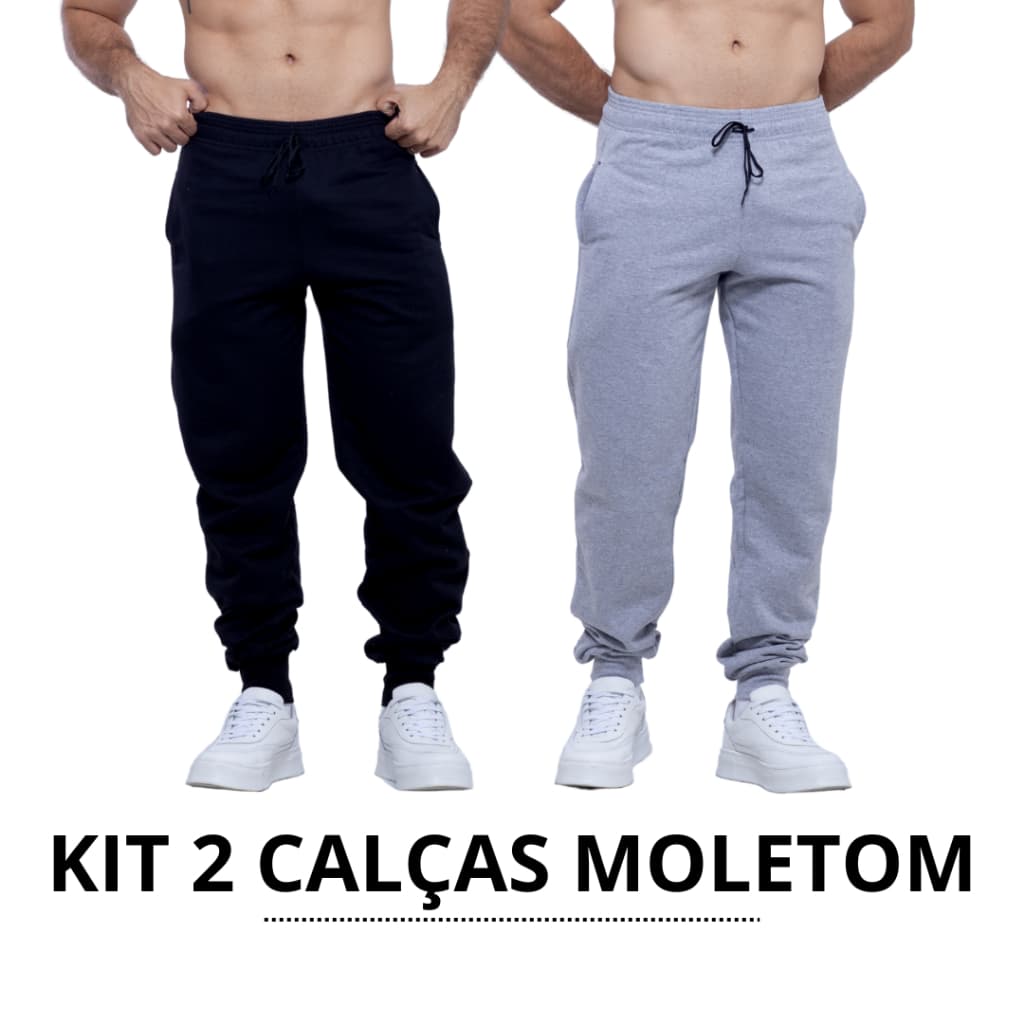 KIT 2 Calças Moletom Jogger Macio Confortável P M G GG 2 Cores Casual Academia