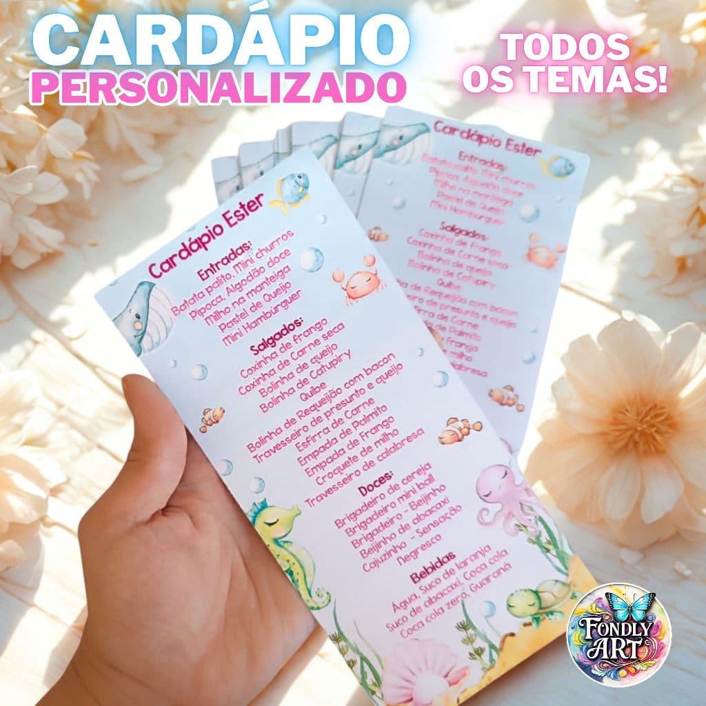 Menu para festa - Cardápio personalizado - Feito em qualquer tema desejado! kits de 12 a 48 unidades