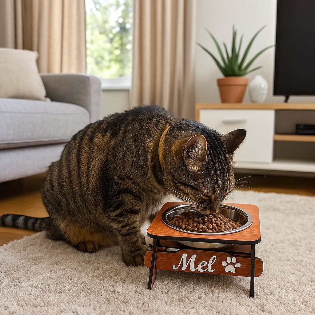 Comedouro PERSONALIZADO com TAMPA Elevado CÃES E GATOS + Tigelas