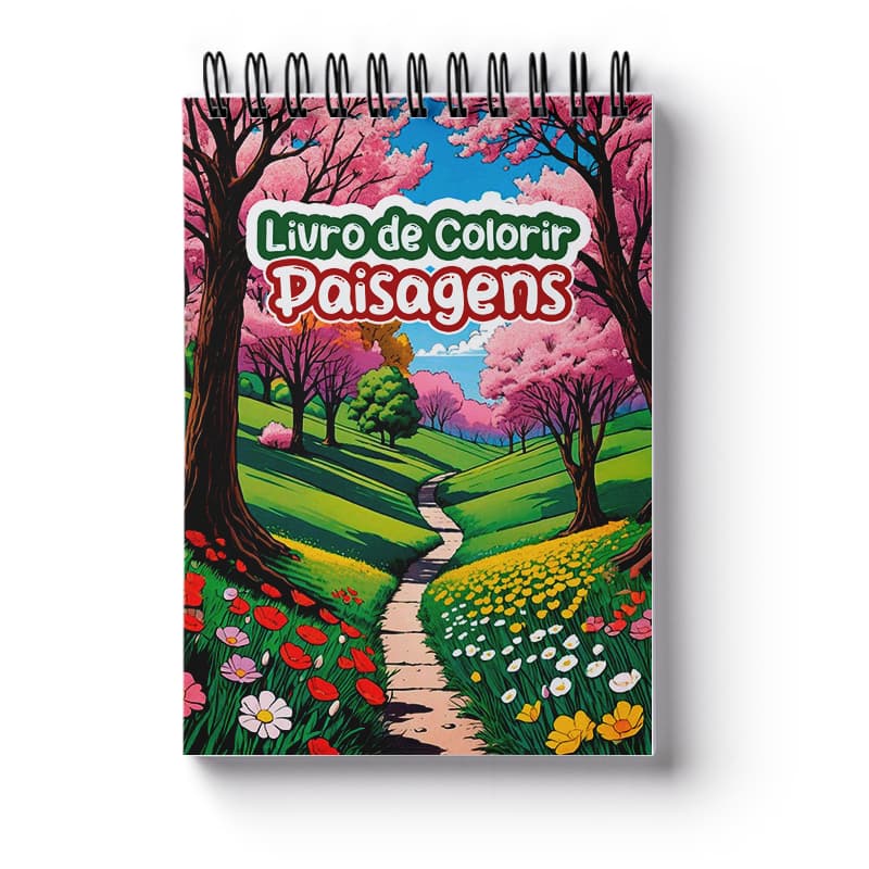 Livro de Colorir Paisagens Capa Dura 50 Desenhos A5 Folha de 120 Gramas Acomapanha Folha Para Proteçãp