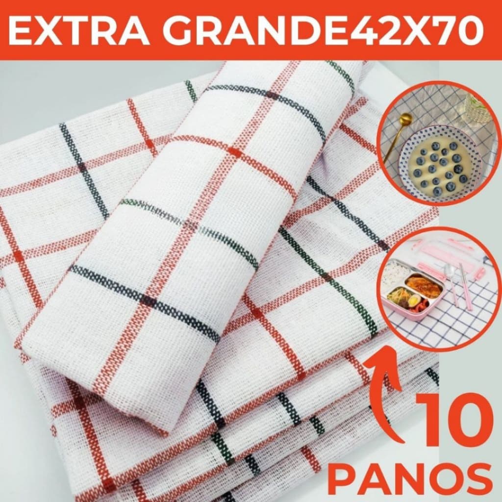 10 Pano De Prato Kit Xadrez Liso Grande Pano de Copa Xadrez 41x65cm