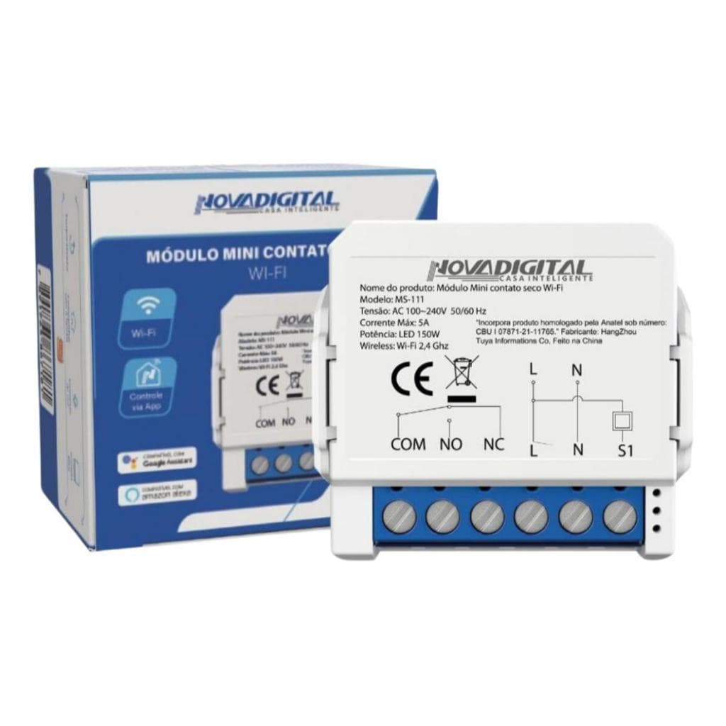 Módulo Pulso Relé Contato Seco Wifi Portão Fechadura Alexa Branco