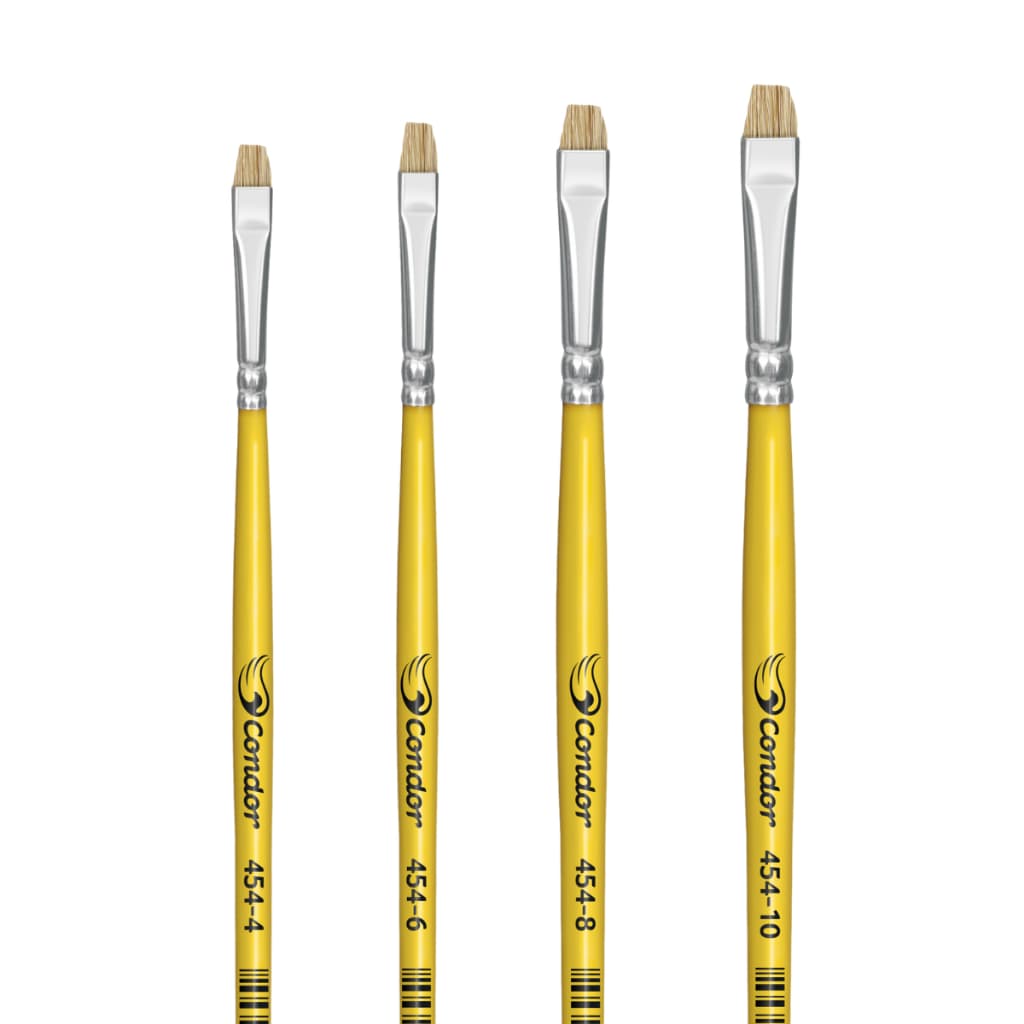 Kit 4 Pincel Condor 454 Chato Números 4 - 6 - 8 e 10