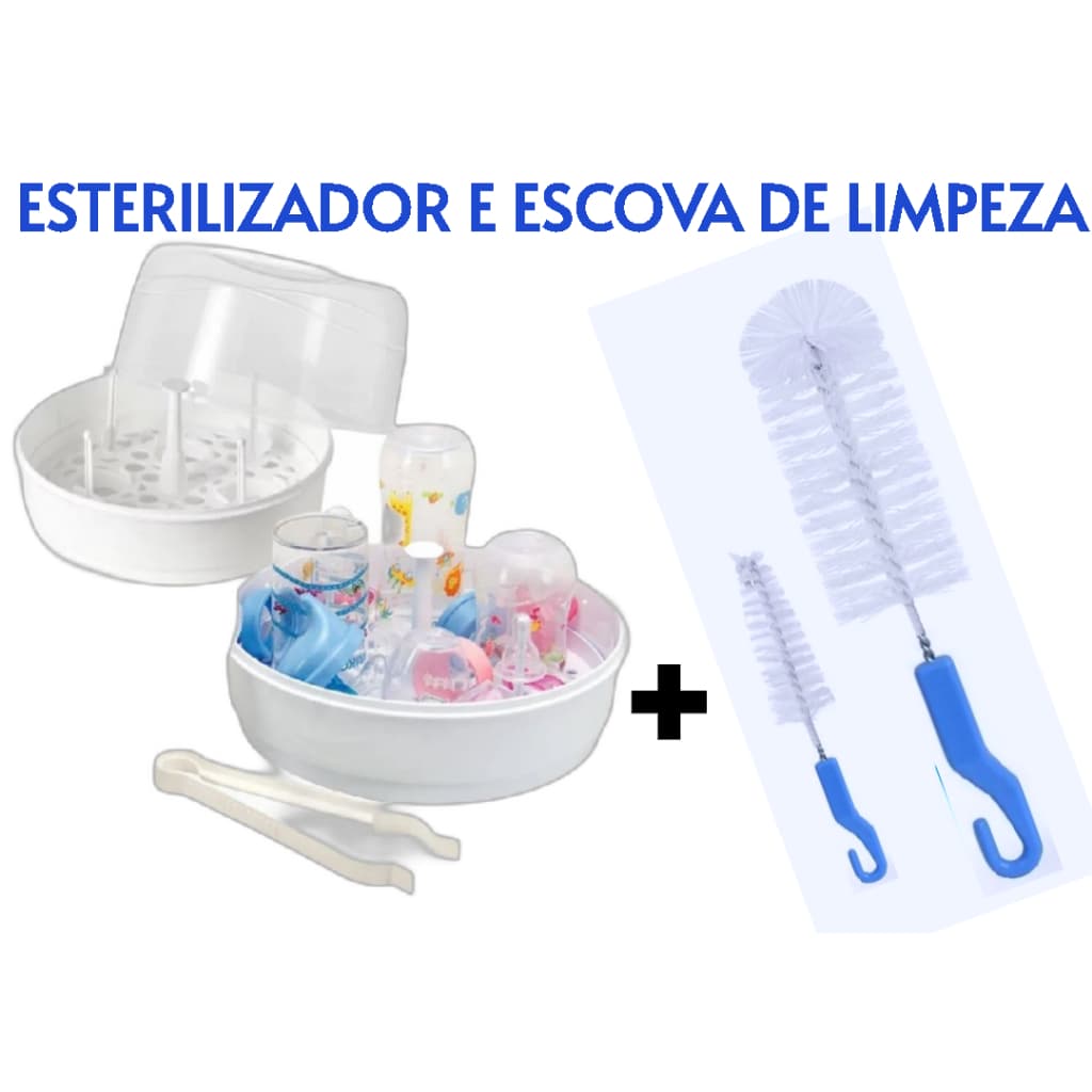 ESTERILIZADOR MAMADEIRAS A VAPOR MICROONDAS + ESCOVA DE LIMPEZA