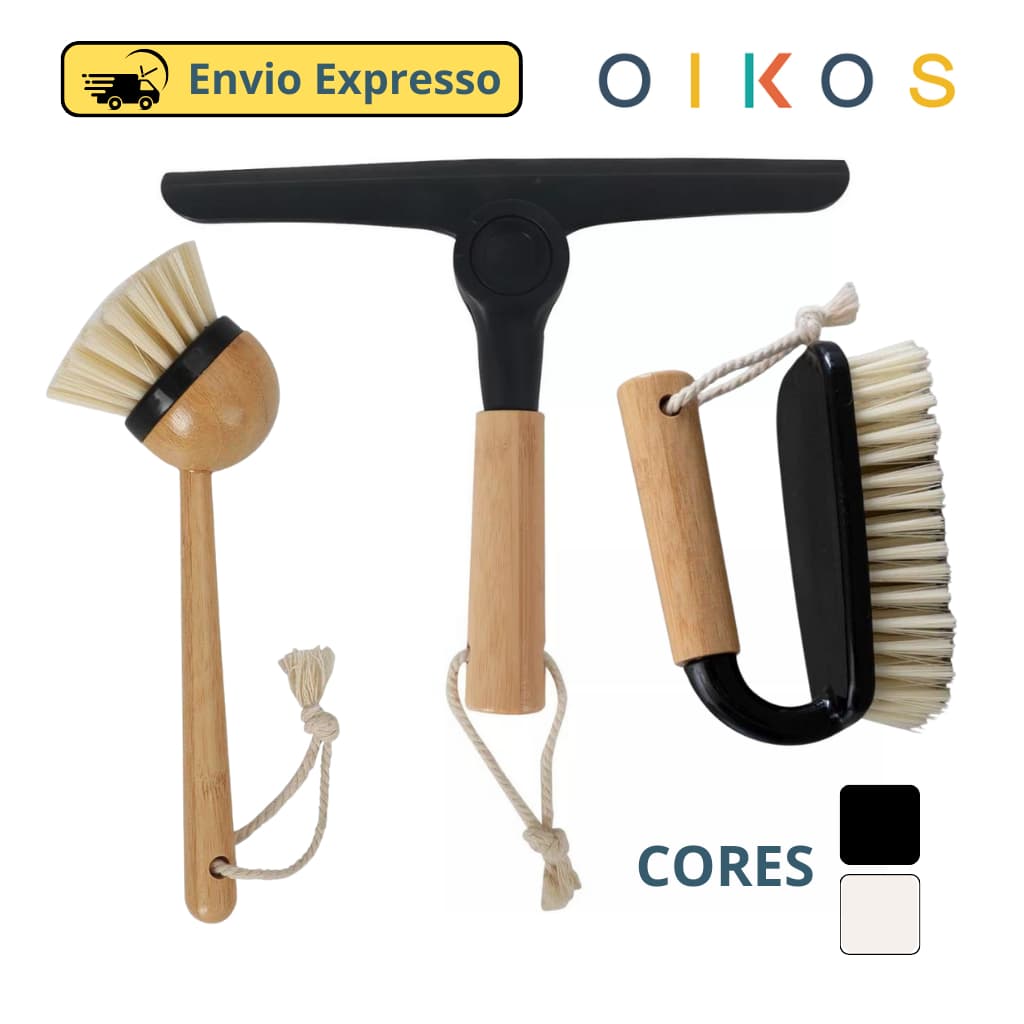 Kit Escovas de Limpeza Multiuso + Rodinho Dobrável Oikos
