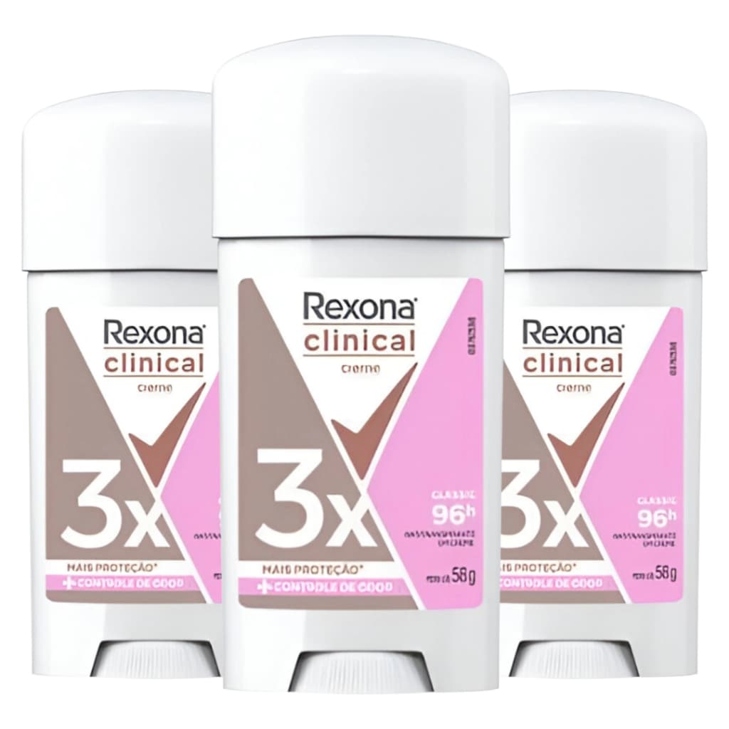 Kit 03 Desodorante Antitranspirante Creme Rexona Classic Masculino 96h 3x mais Proteção 58g Original