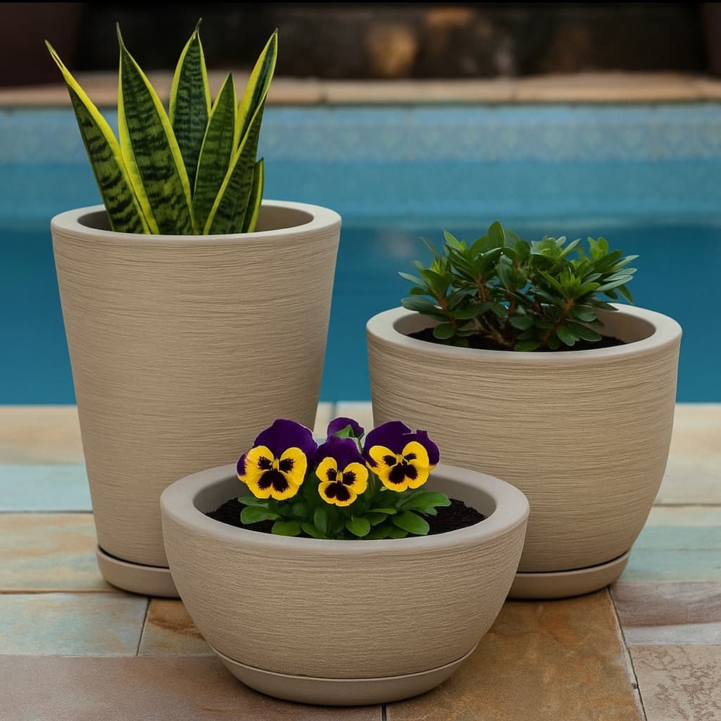 Kit com 3 vasos polietileno para plantas decorativo com prato