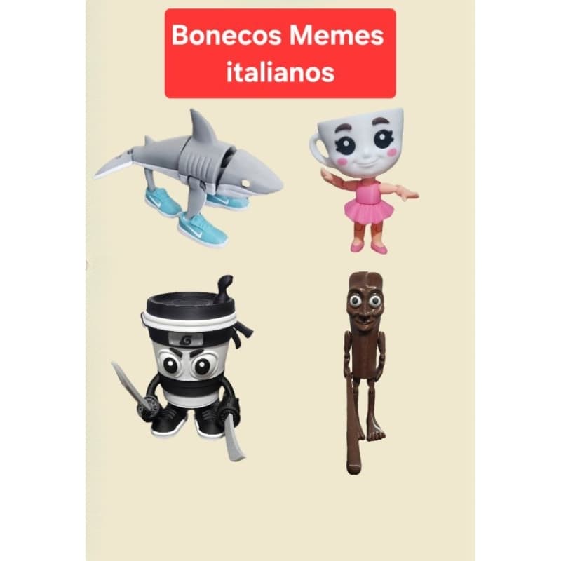 Boneco Tralalero tra lá lá, Tún tun tun sahur, Capuccino Assassino , Bailarina Capuccina, meme brainrot italiano