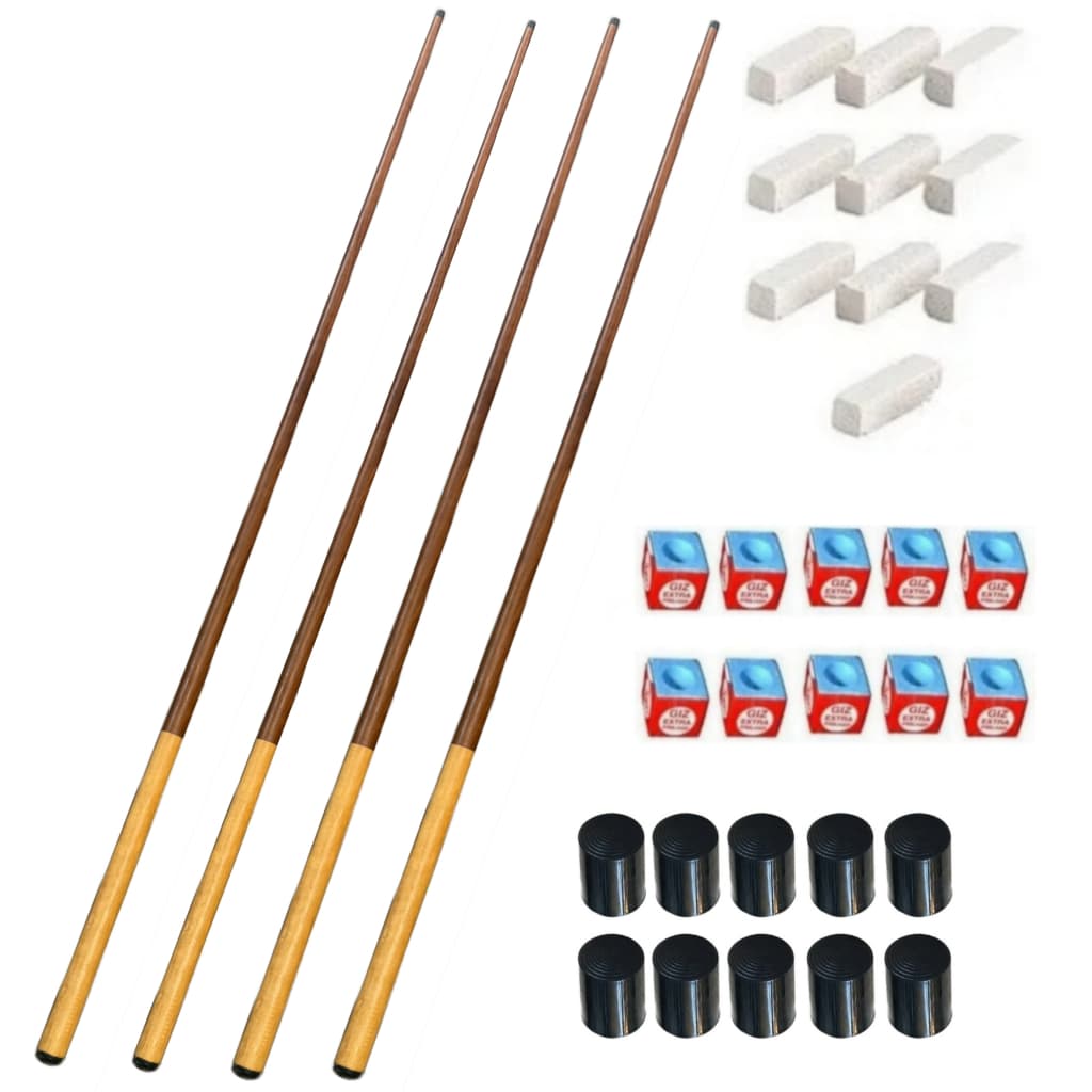 4 Tacos Sinuca Bar Snooker 1.45m + Virolas + Giz Azul+ Giz Branco