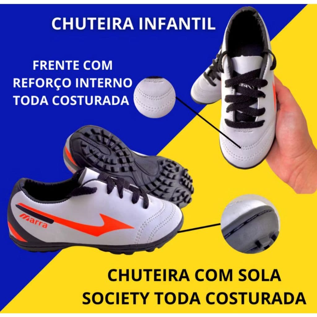 Tênis Chuteira Society INFANTIL - Costurada Super Reforçada Quadra Futebol Criança
