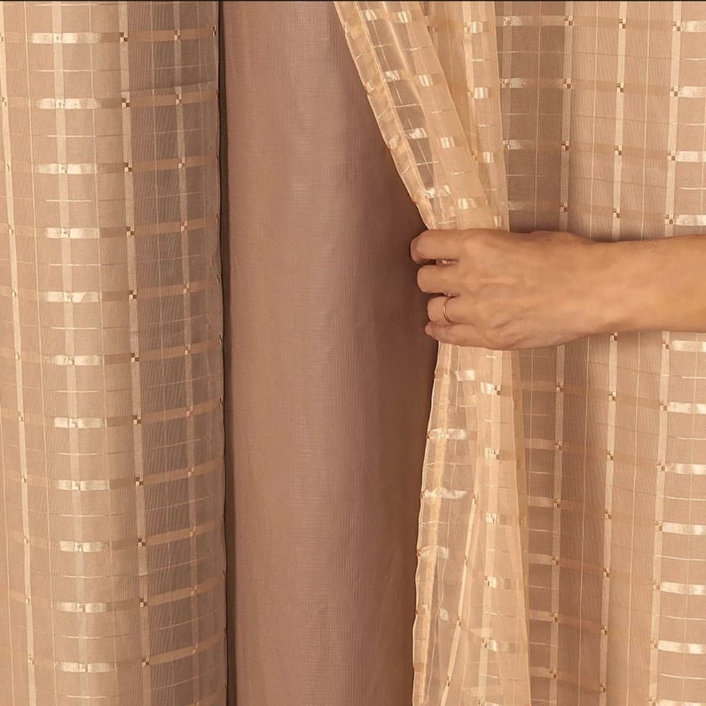 Cortina Blackout Blecaute PVC Com Tecido Voil Xadrez 1 Parte 1,40larg x 1,80alt