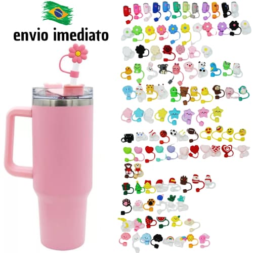 Tampa de Silicone 10mm para Canudo Copo Térmico 1200ml Reutilizável  Fofa Anti Sujeira Garrafa