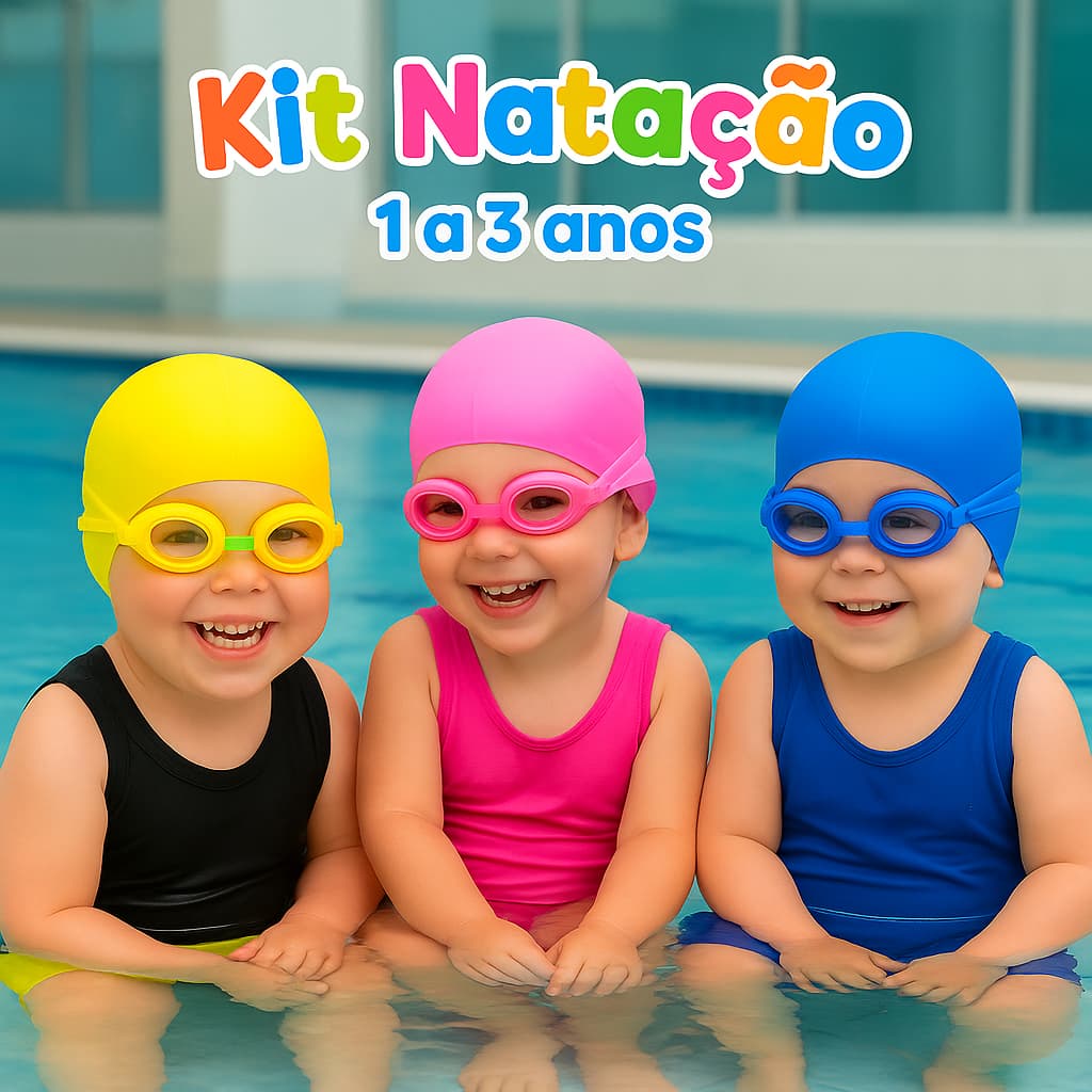 Kit Óculos + Touca Natação Infantil Silicone Macio Criança De 1 a 3 Anos