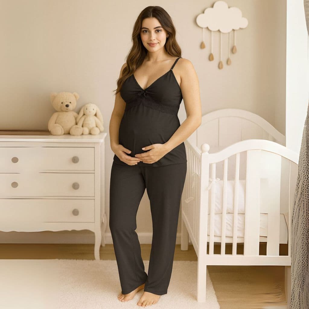 Pijama Baby Doll Amamentação Renda e CALÇA LONGA + BLUSA Alca Click abre fácil Reforçada Maternidade