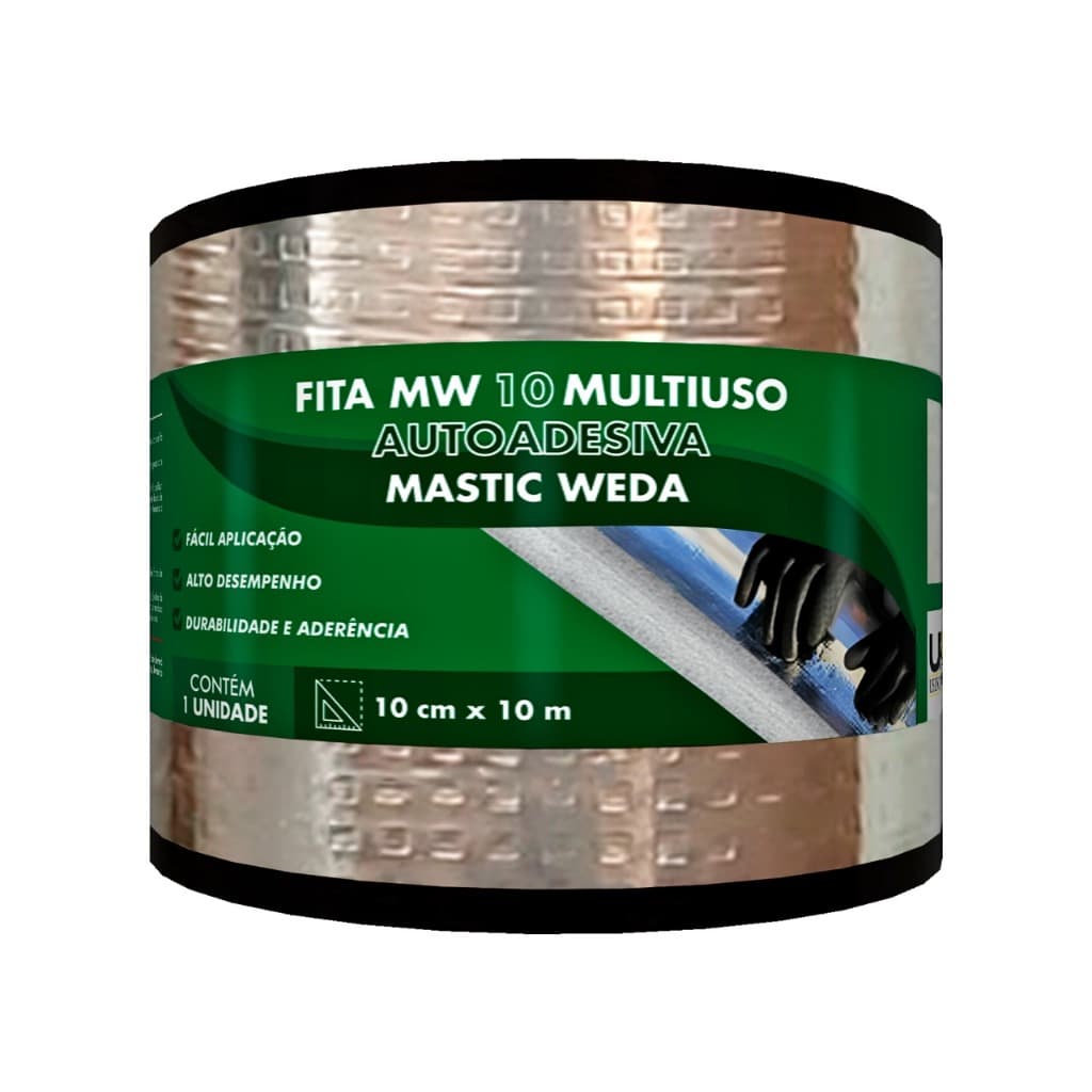 FITA Manta Asfaltica  Adesiva 10cm x 10m Aluminizada Multiuso Mastic Weda