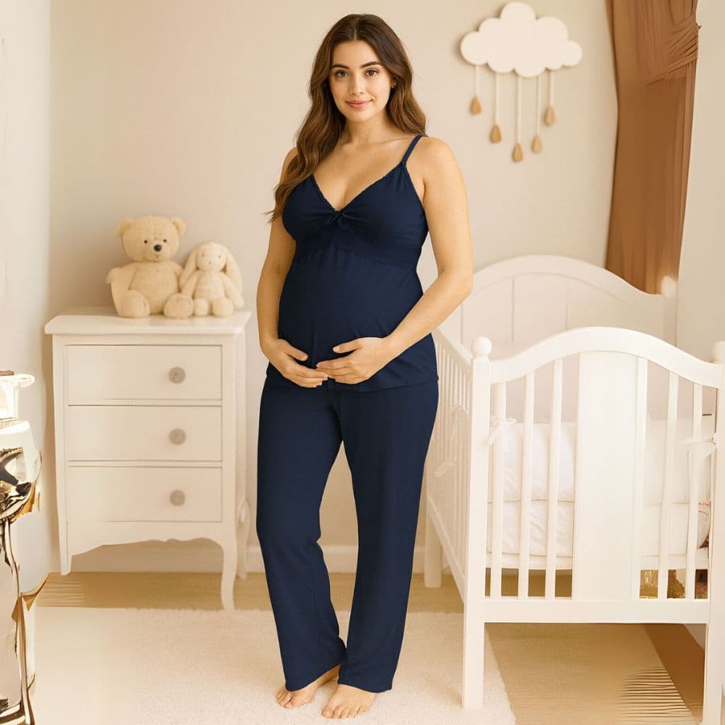 Pijama Baby Doll Amamentação com Renda e abertura Click CALÇA LONGA + BLUSA Alcinha com Alça Reforçada Maternidade