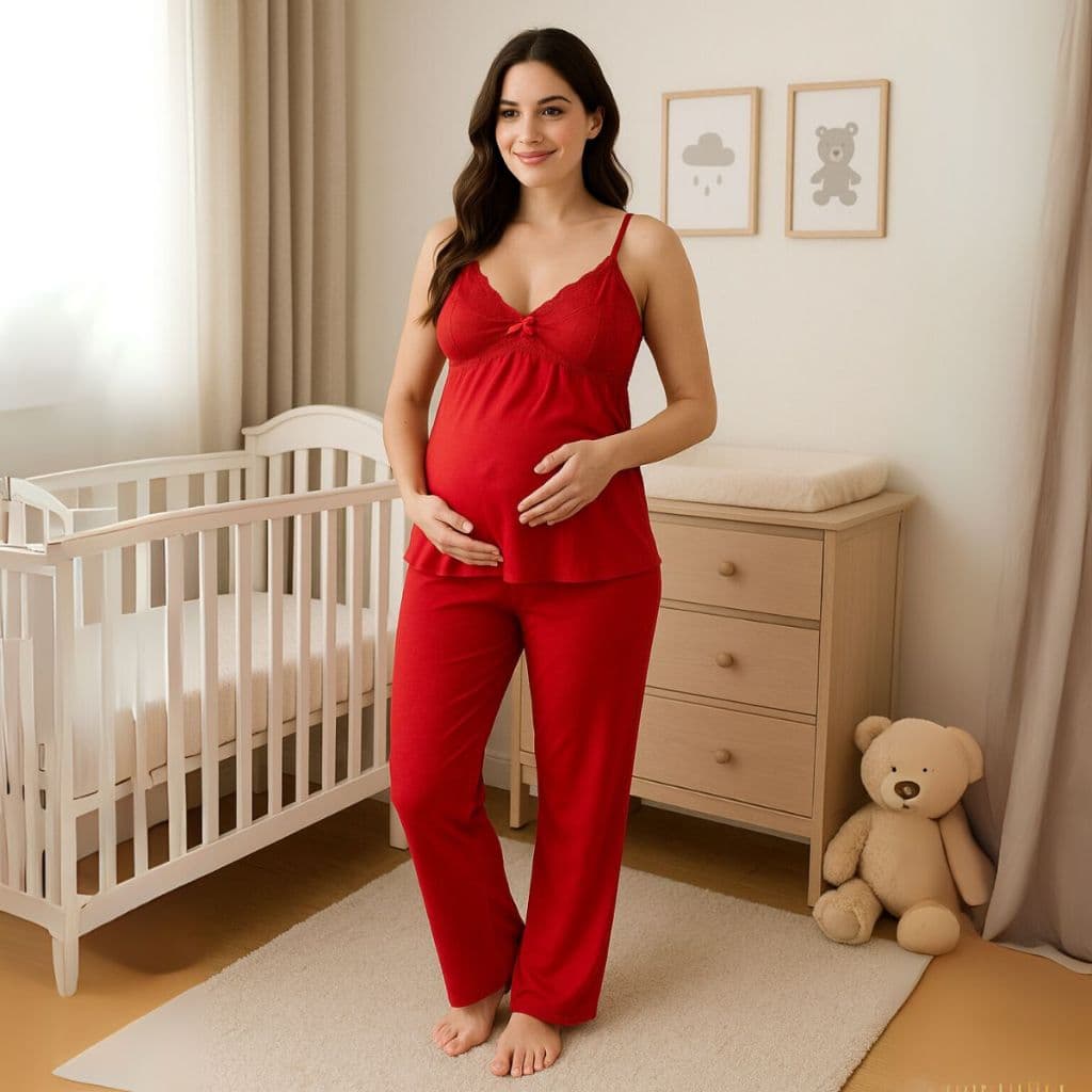 Pijama BabyDoll Amamentação Renda e abertura Click CALÇA LONGA+BLUSA com Alça Reforçada Maternidade