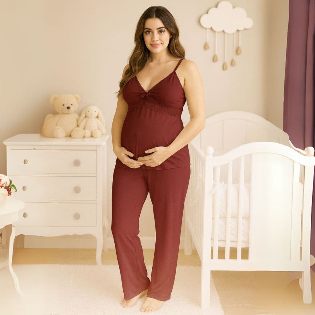 Pijama Baby Doll Amamentação Renda e abertura Click CALÇA LONGA+BLUSA com Alça Reforçada Maternidade