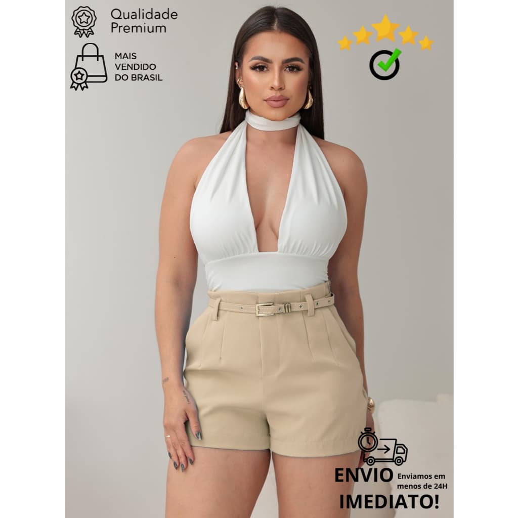 Short Alfaiataria Feminino Com Cinto Social cintura alta ENVIO IMEDIATO