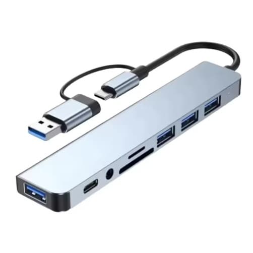 Hub expansor 8 em 1 USB3.0 e C (USB 3.0*1, USB2.0*3, dados USB-C, áudio*1, SD*1, TF*1)