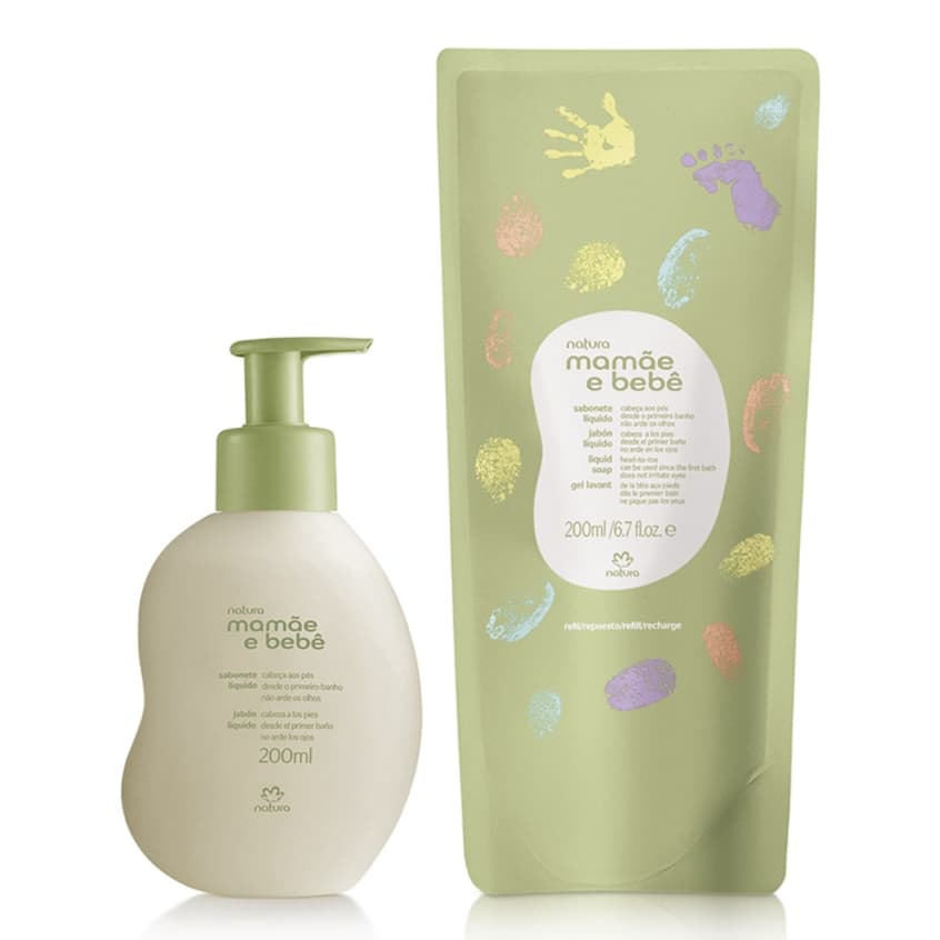 Sabonete Líquido da Cabeça aos Pés Mamãe e Bebê Classico Natura 200ml - Regular ou Refil