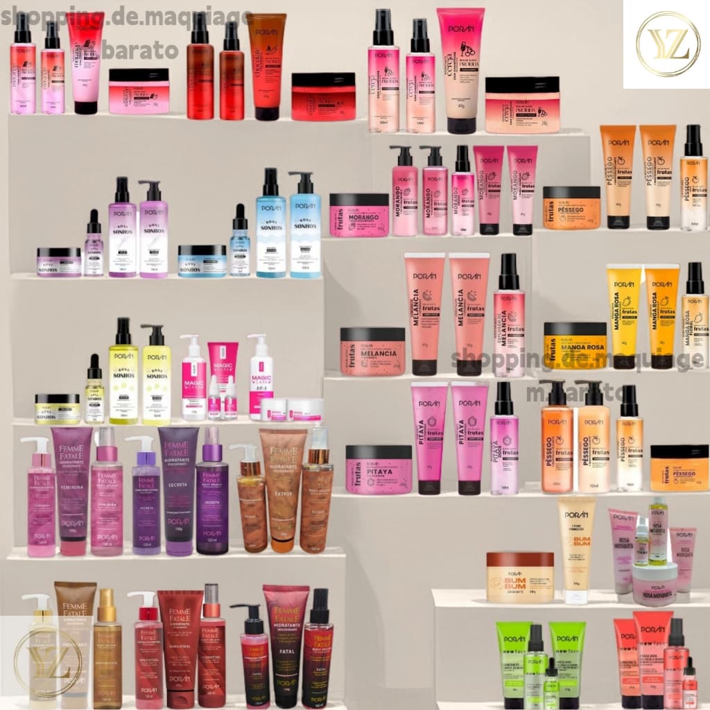 Kit Spa Banho Cuidados Diários Rosto e Corpo Porán - Esfoliante, Hidratante, Sabonete e Body Splash