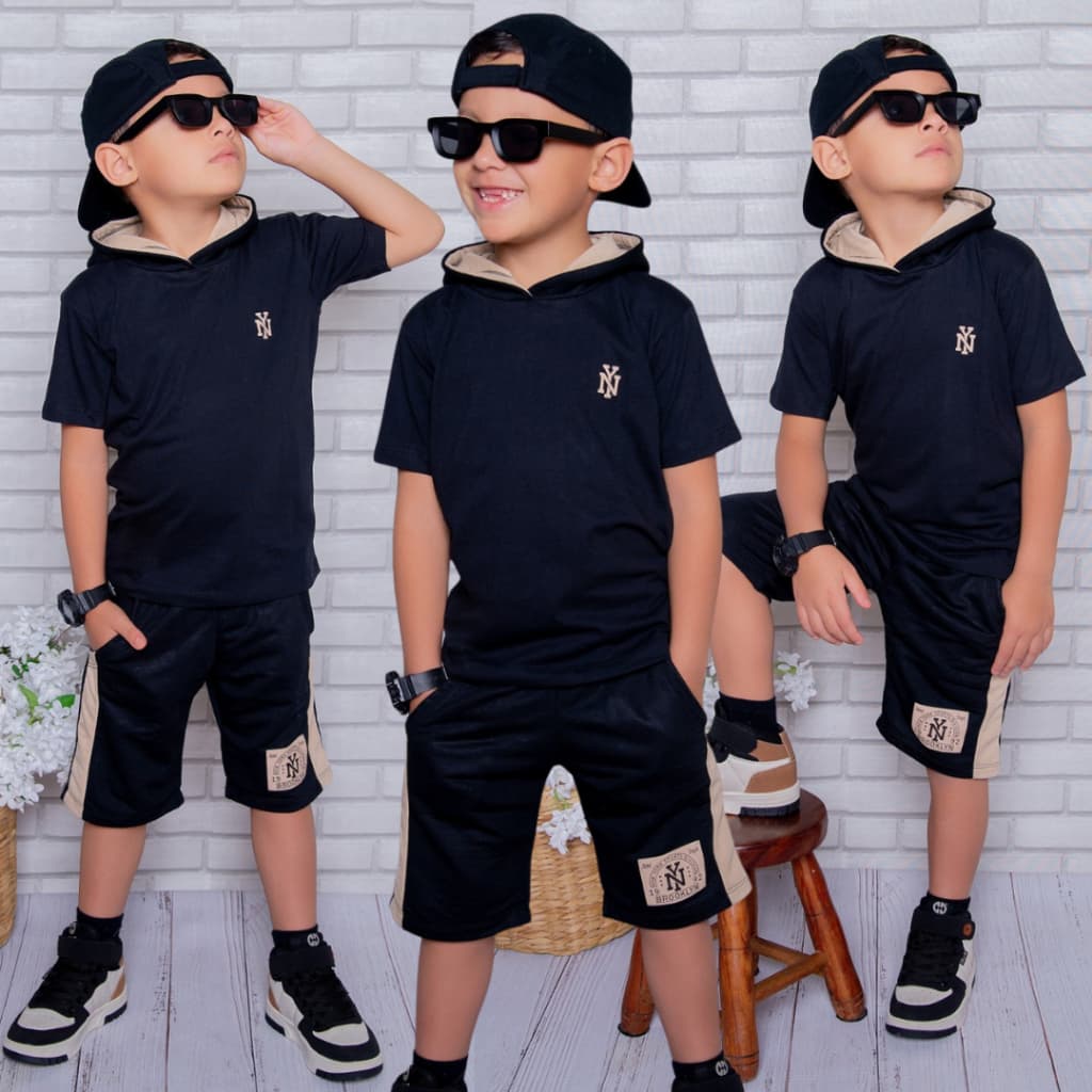 Conjunto Infantil Juvenil Masculino Kit Roupa Menino Blusa + Bermuda Verão Lançamento