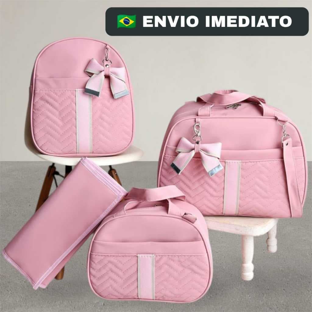 Kit bolsas de Maternidade Com Laço e Faixa 4 Peças Menina/Menino, mala mochila trocador para bebe