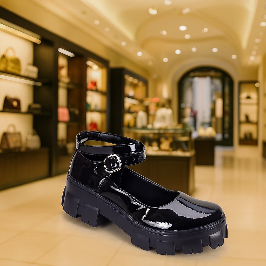 Sapato Mary Jane Feminino Gladiadora Tratorado com Fivela Ajustável