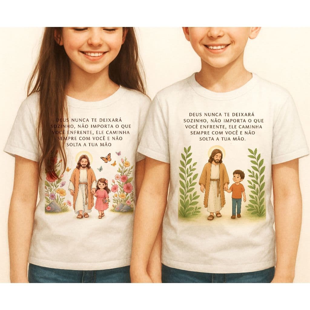 Camiseta infantil Jesus Deus nunca te deixara sozinho, igreja crista