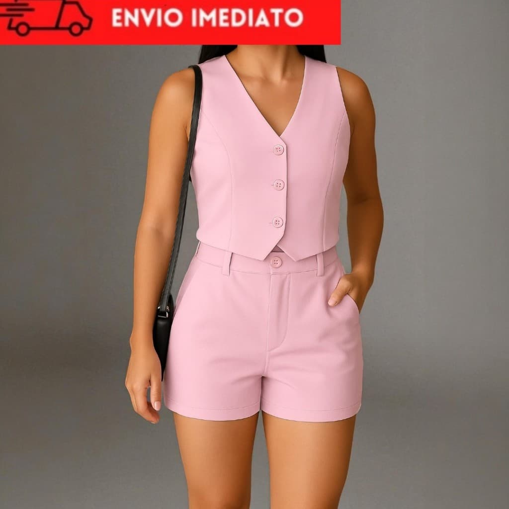 Conjunto de Alfaiataria Feminino Colete com Short – Moda Casual e Social