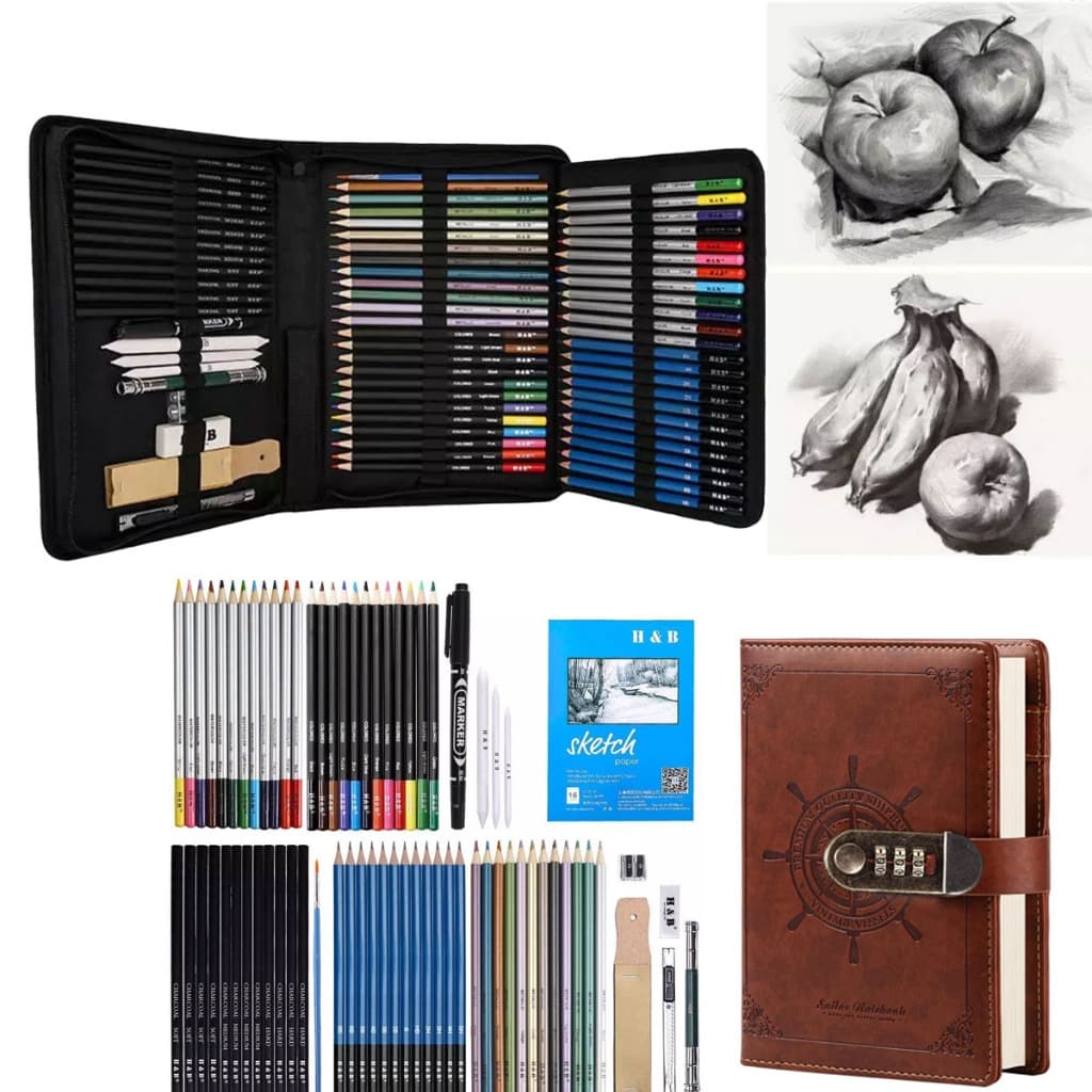 Kit 71 De Desenho Pintura De Pintura De Lápis Sketch Pintura De Suprimentos