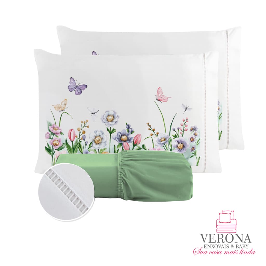 Jogo de Lençol Fronha Borboleta Estampada Micropercal 400 Fios Ponto Palito - Novidade