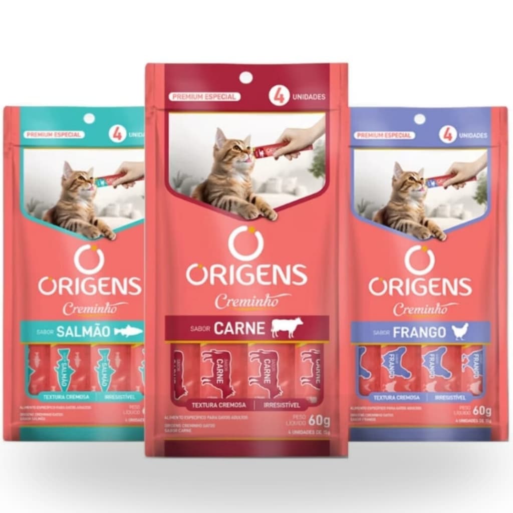 Creminho Origens Churu para Gatos - Sabor Carne, Frango e Salmão 60g