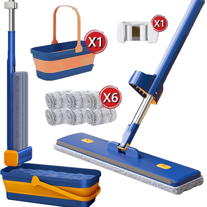 KIT 9 Esfregão com Balde Raspador Dobrável Lazy Mop Seco/Molhado Absorvente De Microfibra S10