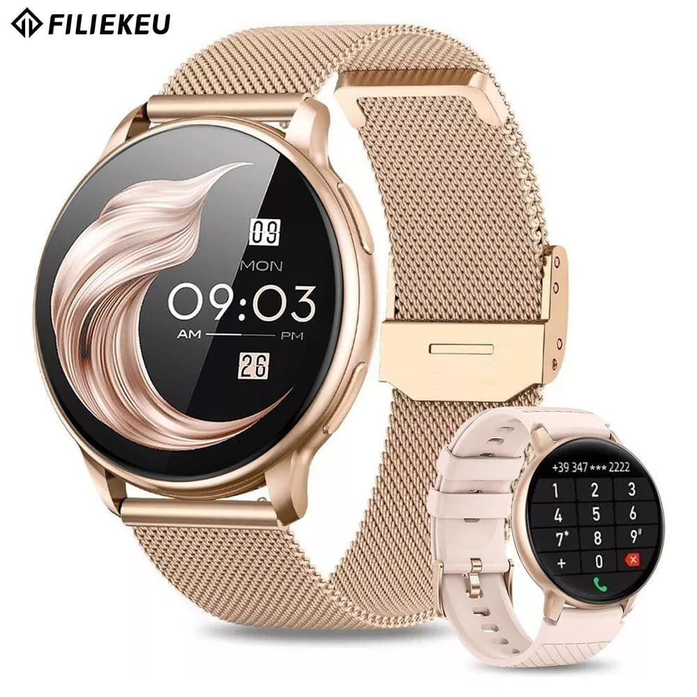 FILIEKEU Smartwatch Chamada Bluetooth à prova d'água Esportes relógio inteligente feminino