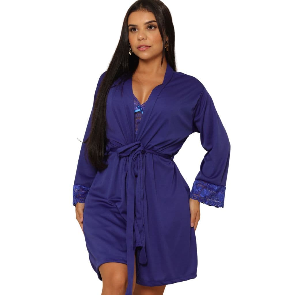 Robe Roupão Feminino Renda De Luxo Noiva Hobby Com Manga Sensual