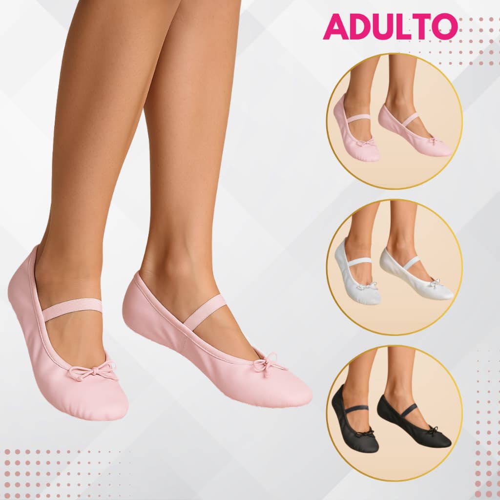 Sapatilha Para Ballet Couro Sintético Meia Ponta Adulto - Cores Rosa Preto Branco