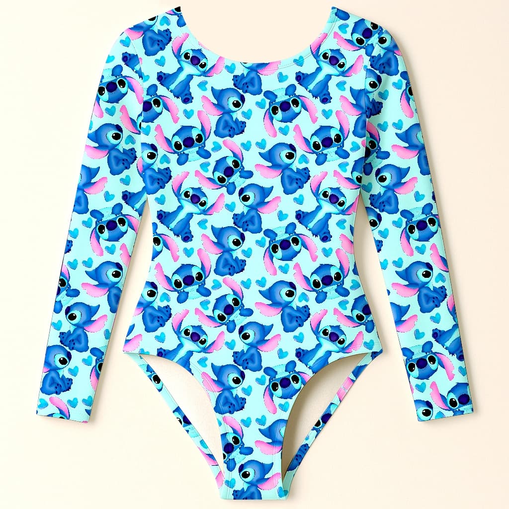 Maiô Infantil Menina Juvenil Manga Longa Proteção Solar UV50+ Roupa de Praia Banho Natação Estampado Desenhos Infantis