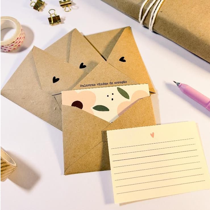 Pack 8 Mini Cartões + 8 Envelopes | Cartão Presente Delicado para Escrever à Mão