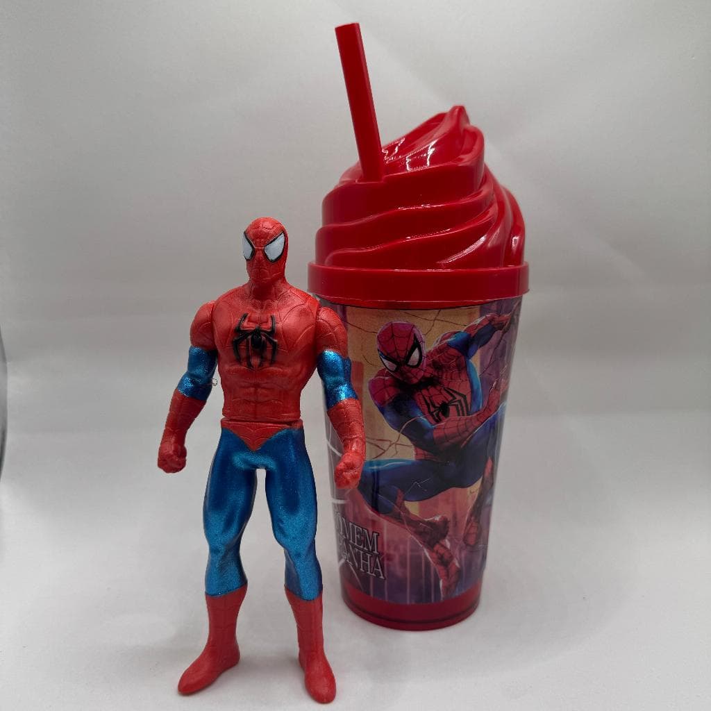 Copo + Boneco Homem Aranha ou Capitão America - 350 ml
