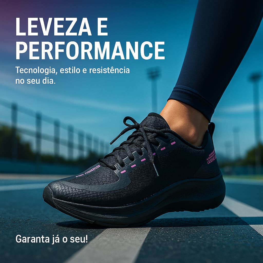 Tênis Feminino Preto - Corrida Leveza e Performance no Seu Dia - Compre já!